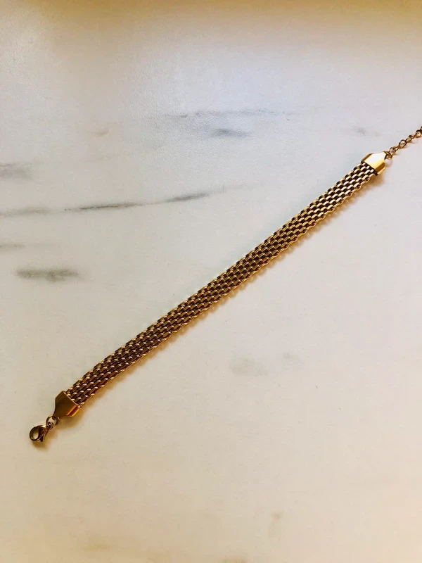 Pulseira de Malha Entrançada em Aço Inoxidável Dourado | Nova